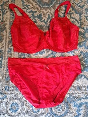 Cacique Red Lace Underwire Bra & Brief Set - Women Intimates